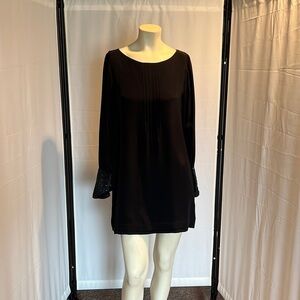 Karen Zambos Vintage Couture Silk and leather Longe Sleeve Mini Dress